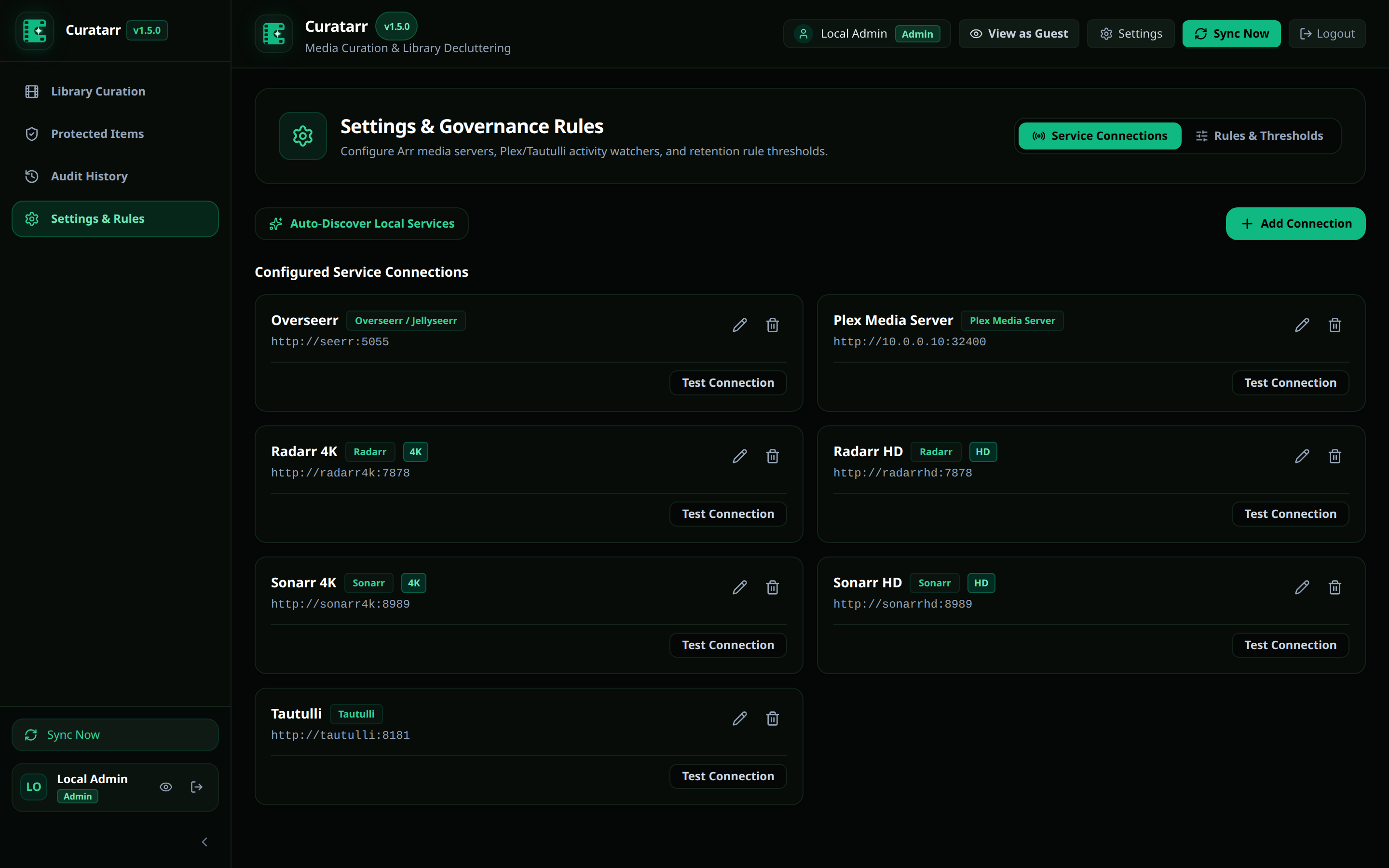 Service Connections Settings