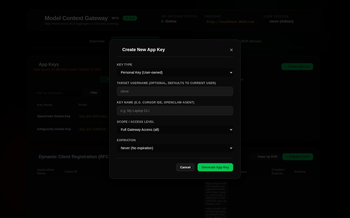 Add App Key Modal