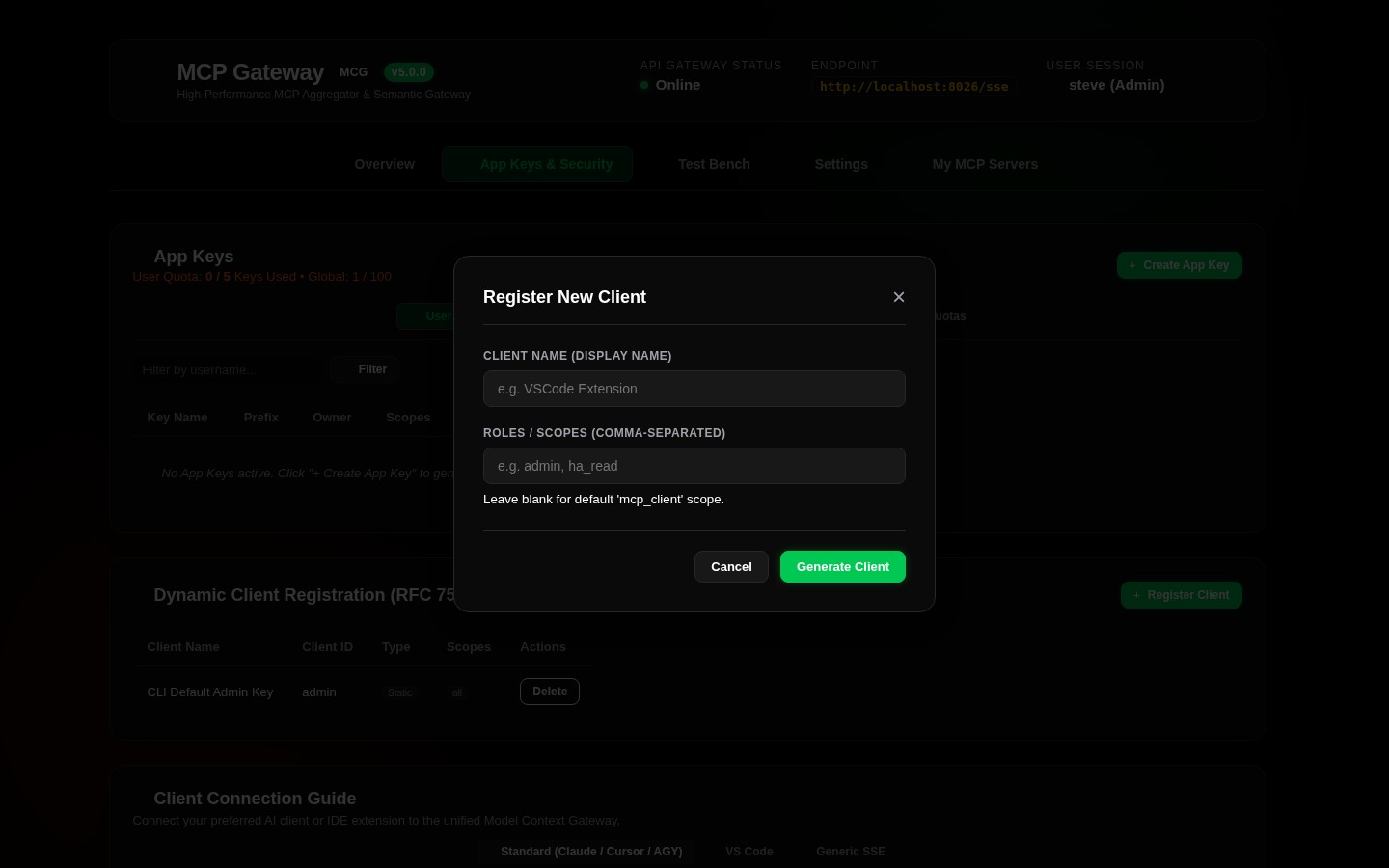 Registered OAuth Client Modal