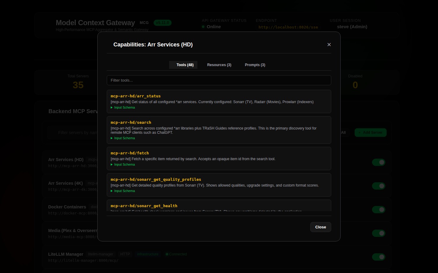 Server Capabilities Inspect Modal