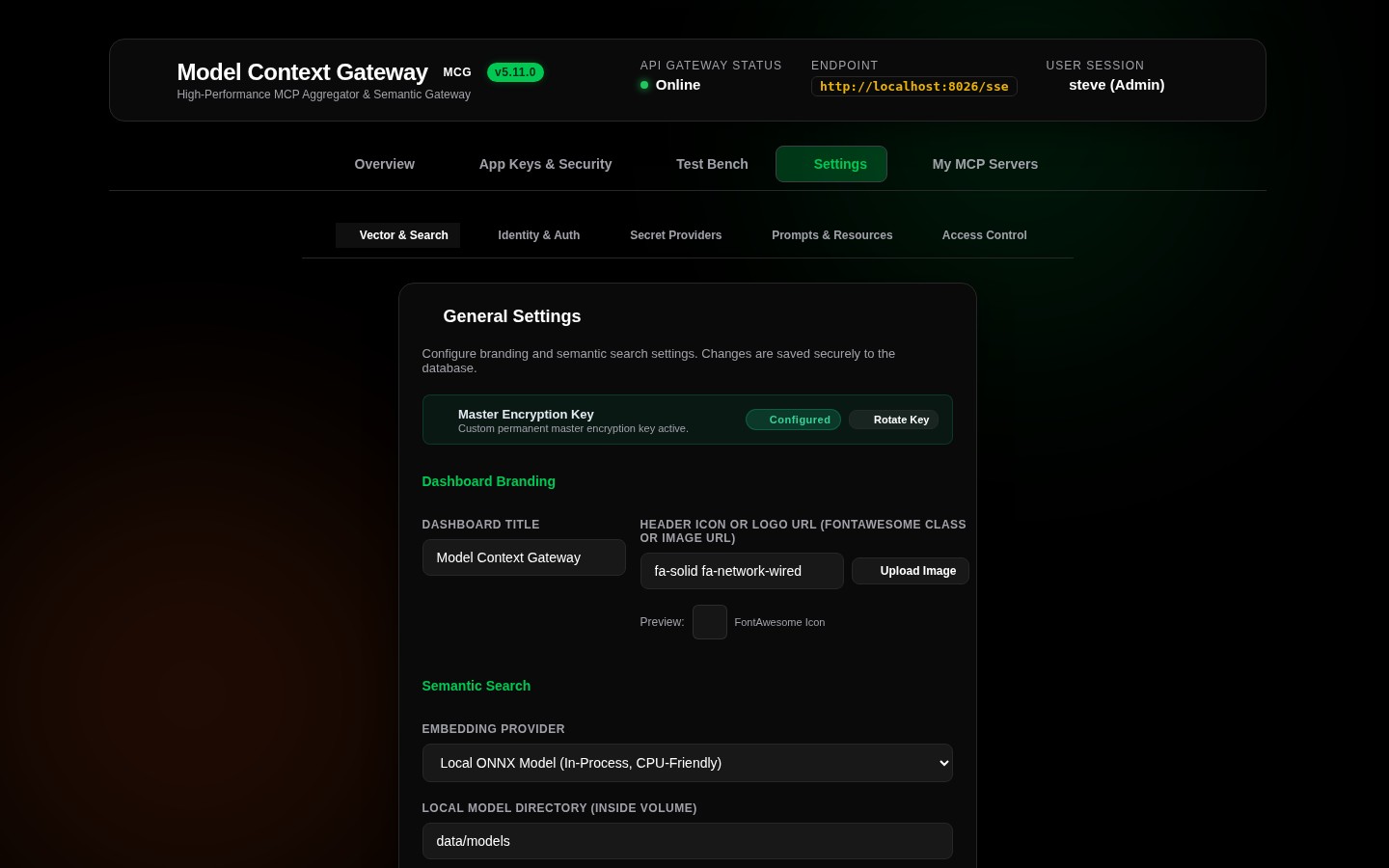Settings Vector and Semantic Search Options